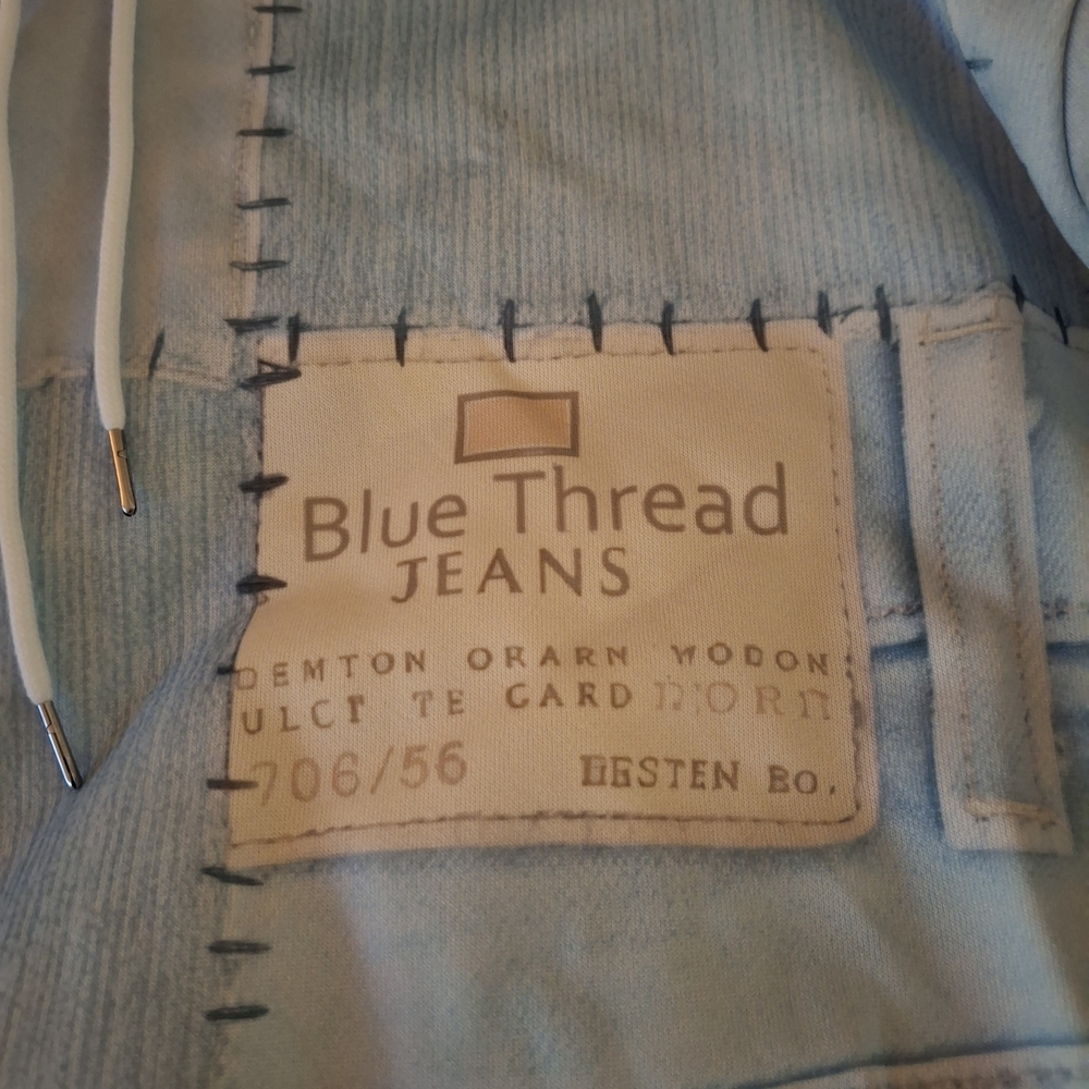Blue Thread Denim Patchwork Women's Hoodie - Picture 5 of 11